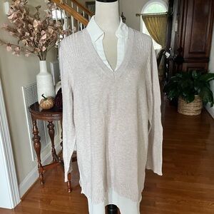 J Jill Mixed Media Layered Oatmeal colored sweater in XL